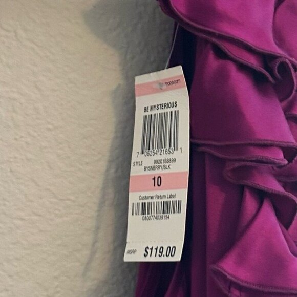 INC Magenta Stretch Silk Ruffle Black Ponte Knit Sheath Dress Party US 10 NWT - Picture 9 of 10